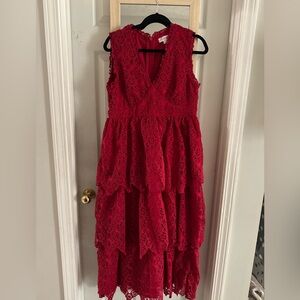 Just Me Crimson Lace Layered Dress